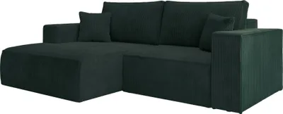 Image de Selsey Farese Mini - Canapé d'angle avec housse en velours côtelé, fonction sommeil et espace de rangement, vert foncé, gauche