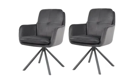 Produktbild von Hela Tische, 2er SET Armlehnstuhl Drehstuhl Parma, Samtvelour Dunkelgrau, Rundrohr-Stativgestell, 360° drehbar, dickes Sitzkissen, 120kg belastbar