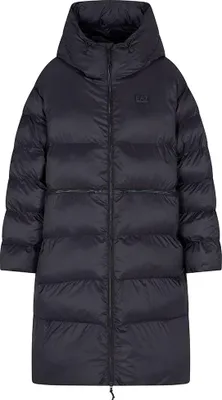 A studio shot of a black puffer coat.