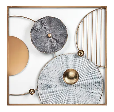 Produktbild von Kobolo Wandbild Metallbild Wanddeko - DALIO - aus Metall in gold - Kreise Wohndeko Einrichtung für Wohnzimmer Deko Wanddekoration Abstrakt Natur Blume