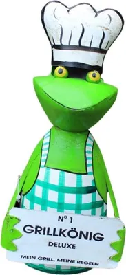 Produktbild von Handbemalter Metall Zaunhocker Frosch mit Kochmütze und Schürze 'Mein Grill', ca. 24 cm hoch
