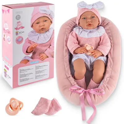 Produktbild von Kinderplay Babypuppe Lili 41 cm – sprechende Puppe mit Softkörper, wendbarem 43‑cm‑Kokon, Outfit & Schnuller (KP3513)