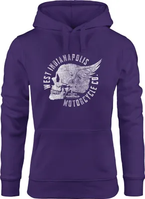 Produktbild von Hoodie Damen Totenkopf Flügel Motorrad Biker Skull Wings Vintage Neverless® lila XL