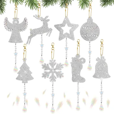 Diamond Painting Weihnachtsanhänger, 8 Stück, DIY-Set für Kinder