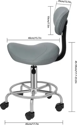 Immagine prodotto di Sedia da salone - Sgabello con rotelle e schienale - Regolabile in altezza - Girevole a 360° - Pelle fintaPoliuretano- Portata 150 kg - Grigio