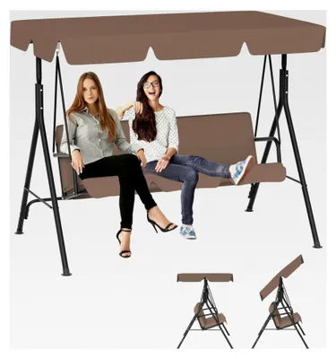 Produktbild von Hollywoodschaukel mit verstellbarem Sonnendach, 193x110x152cm, 3-Sitzer Gartenliege, wetterfest, Schaukelbank für Garten und Terrasse, bis 200kg belastbar, dunkelbraun
