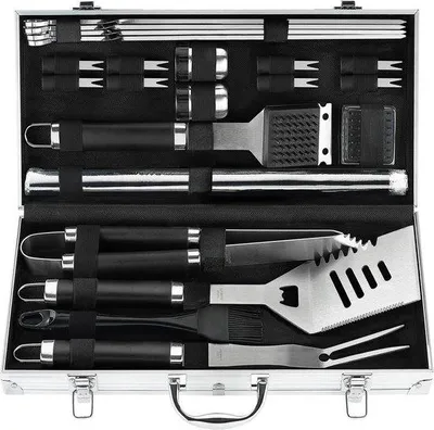Produktbild von Grillset für Outdoor-Grillen mit Grillmatten und Koffer - Rostfreies Stahl-Grillgeräte-Set für Männer und Frauen