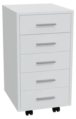 Produktbild von HAGO24 Rollcontainer Bürocontainer Büroschrank Aktenschrank Rollschrank 5 Schubladen Aluminium-Griffe Möbelrollen 360° schwenkbar Weiß