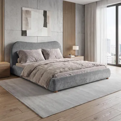 Obrázek produktu pro Beautysofa, čalouněná postel 160x200 cm, model SONHO, dvoulůžko s matrací H2 a roštem, šedá, čalouněná čenille, čalouněná opěrka hlavy, Obrázek vytvořený pomocí AI