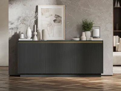 Produktbild von Kommode TV SELENE von Lindner Möbel – 166,8 x 35 x 71,4 cm - Farbe: Schwarz matt - Italienische Tiefmattfolie