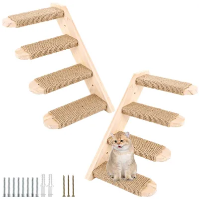 Image de Ensemble de 2 murs d'escalade pour chats, avec corde en jute et 8 marches, pour intérieur