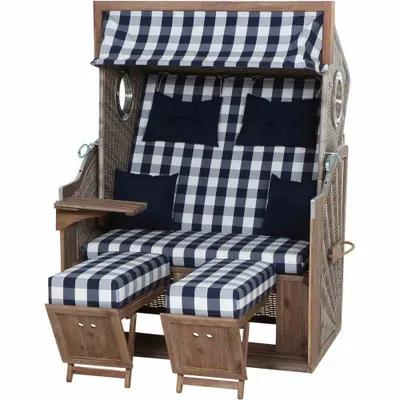 Produktbild von Strandkorb Greenline135+,743 PE antique white, Akazie100%, mit Bullauge