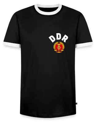 Produktbild von Spreadshirt DDR Retro 1974 WM Fussball Ostalgie Männer Kontrast T-Shirt, L, Schwarz/Weiß