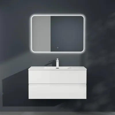 Produktbild von Mai & Mai Badmöbel-Set Waschbeckenunterschrank 100x48x56cm in Weiß Matt 2-Schubladen mit Soft-Close inkl. Mineralguss Waschbecken Aqualis