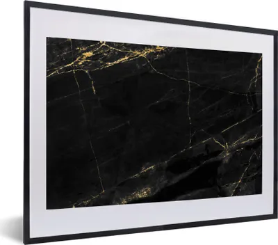 Produktbild von MuchoWow® MuchoWow® Gerahmtes Poster Marmoroptik - Luxus - Schwarz - Gold 60x40 cm - Poster mit zchwarzem Bilderrahmen - Schlafzimmer - Plakat in Rahmen - Drucken