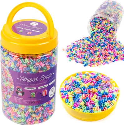 Zdjęcie produktu dla La Manuli Różne koraliki do naprasowywania - 5000 sztuk (dwukolorowe koraliki Candy) 10 kolorów, koraliki 5 mm Kompatybilne z koralikami dowolnej marki | Puszka z koralikami Fuse