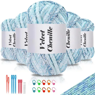 Produktbild von Samt Chenille Garn 500g (5x100g) Kuschelweich zum Stricken & Häkeln