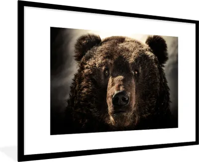 Produktbild von MuchoWow® MuchoWow® Gerahmtes Poster Nahaufnahme Braunbär 90x60 cm - Poster mit zchwarzem Bilderrahmen - Wanddekoration - Fotos