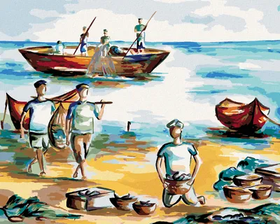 Produktbild von Zuty - Malen nach Zahlen - FISCHER AN DER KÜSTE, 40x50 cm, ohne Keilrahmen