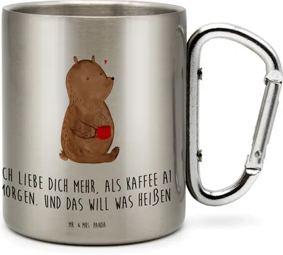 Produktbild von Mr. & Mrs. Panda Thermobecher Bär Morgenkaffee - Transparent - Geschenk, Valentinstag, Hochzeitstag, Freund, Reisebecher, Edelstahl-Isolierbecher, Becher Aus Edelstahl