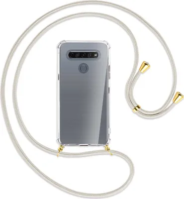 Produktbild von Handykette Backcover-Schutzhülle mit Band (Metall goldfarben) für LG K61 LM-Q630 - broken white