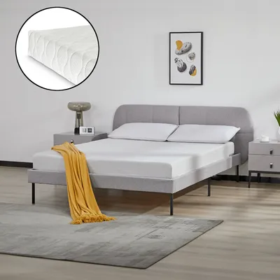 Produktbild von Polsterbett ‘Porvoo’ mit Matratze Kiefernholz Textil 140 x 200 cm Grau