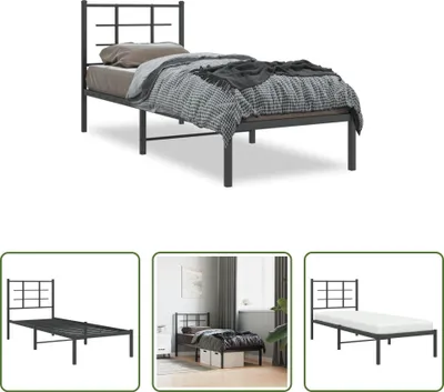 Produktbild von The Living Store Bettgestell mit Kopfteil Metall Schwarz 75x190 cm