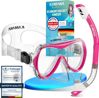 Produktbild von KAIMANA® SeaExplorer Schnorchelset Kinder + Tragetasche, Taucherbrille mit Schnorchel, Taucherbrille Kinder,Taucherbrille mit Silikonband