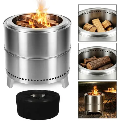 Produktbild von Peviasot Rauchfreie Feuerstelle Ø49,5 cm aus 201 Edelstahl tragbar mit Tasche und Ascheschaufel für Garten Terrasse Balkon und Camping Silber