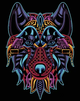 Produktbild von Zuty - Malen nach Zahlen - FARBIGER WOLF AUF DEM SCHWARZEN HINTERGRUND, 40x50 cm, mit Keilrahmen (bereits gespannt)