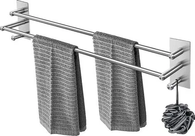 Produktbild von Famanu Handtuchhalter ohne Bohren - Doppelter Handtuchstang aus Edelstahl, selbstklebend, wandmontiert