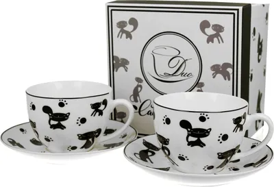 Produktbild von DUO ANIMALS 2er-Set Tassen 280 ml BLACK CATS mit Untertassen, New Bone China Porzellan