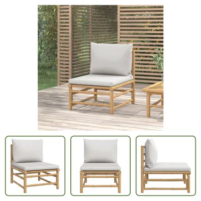 Produktbild von The Living Store Garten-Mittelsofa mit Hellgrauen Kissen Bambus