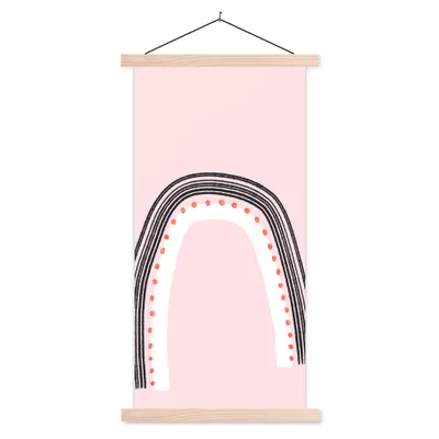 Produktbild von MuchoWow® Textilposter Regenbogen - Minimalismus - Rosa 60x120 cm mit holzfarbenen Rahmen - Holz