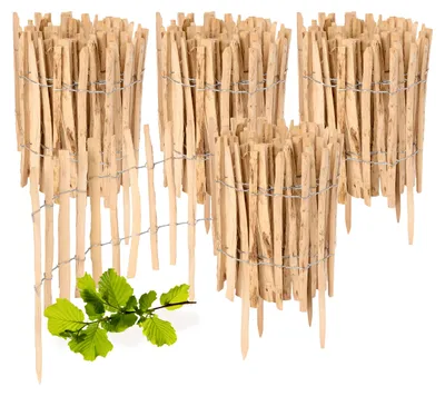Produktbild von Gartenzaun zum Stecken aus Haselnüsse Zaun Garten Staketenzaun Beeteinfassung Holz  GD-0156 (4 Stück, 35 cm x 500 cm)