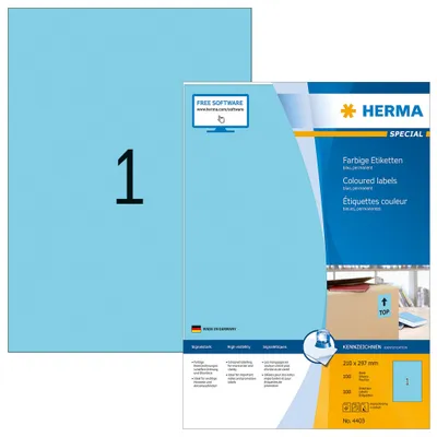 Produktbild von Etiketten A4 blau 210x297 mm Papier matt 100 St.