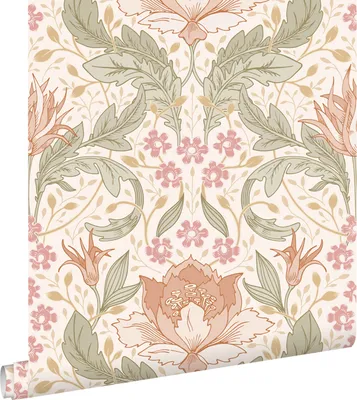 Zdjęcie produktu dla ESTAhome Tapeta vintage kwiaty w stylu secesyjnym beżowym,różowymIzielonym 50 x 900 cm