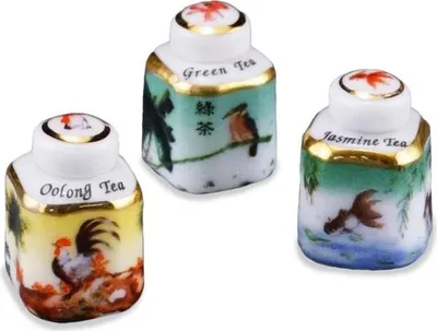 Image de Boîtes à thé asiatiques miniatures en porcelaine, lot de 3, richement détaillées