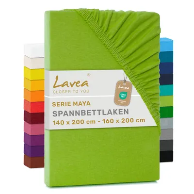 Produktbild von Lavea® 2er Pack Jersey Spannbettlaken 140/160x200 cm, 100% Baumwolle – Weiches Bettlaken für Matratzen bis 20 cm Höhe – Apfelgrün