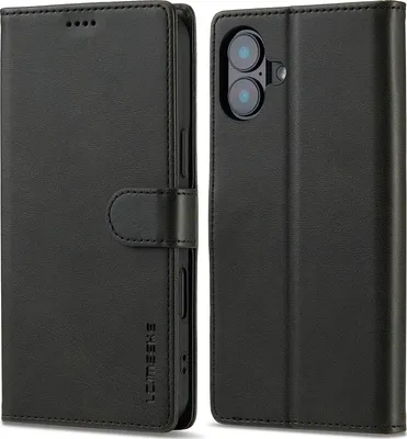 Obrázek produktu pro Pouzdro pro iPhone 16 kožené flipové pouzdro s magnetickým uzávěrem a stojánkem, ochranné pouzdro černé