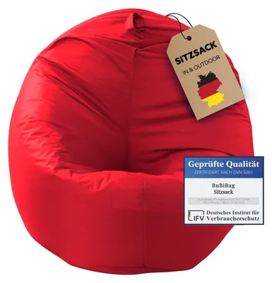 Produktbild von BuBiBag Sitzsack Kinder mit Füllung – 2in1 Sitzsack & Sitzkissen, Bean Bag Indoor Outdoor wasserfest | Rot 85 cm