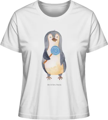 Produktbild von Mr. & Mrs. Panda Damen T-Shirt Pinguin Lolli Größe L - Weiß - Geschenk, Oberteil, Shirt, Süßigkeiten, Basic, Naschen, Heißhunger, Spruch