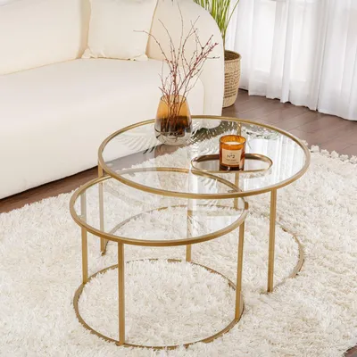 Immagine prodotto di Telti - Tavolino da Salotto, 80x80x43h cm oro, Piano in Vetro Temperato