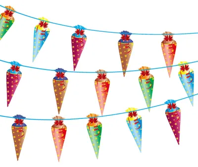 Zuckertüten-Girlande 2,4 m, 15 Tüten, bunte Einschulungsdeko