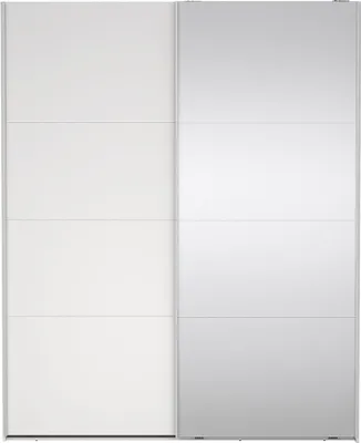 Produktbild von Catania Kleiderschrank 221x179x65cm, 1 Schiebetür, 1 Schiebetür mit Spiegel weiß.
