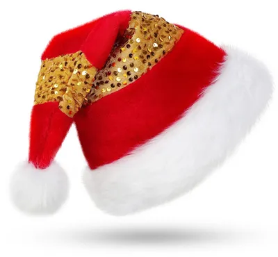 Produktbild von Weihnachtsmütze Nikolausmütze für Erwachsene mit Plüschrand, warm, mit dickem Futter, für Weihnachtsfeiern, Uni, Gold Rot