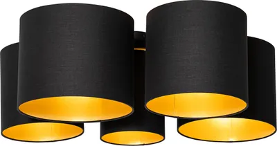 Produktbild von QAZQA - Modern Deckenleuchte I Deckenlampe I Lampe I Leuchte schwarz mit Gold I Messingener Innenseite 5-flammig - MultiDrum mit Schirm I Wohnzimmer I Schlafzimmer - Textil Rund - LED geeignet E27