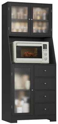 Image de Armoire de cuisine de 163 cm avec plan de travail, 3 portes et 4 tiroirs, de couleur noire