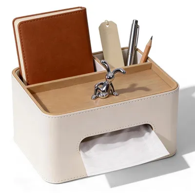 Produktbild von Multifunktionale Kunstleder Taschentuchbox mit 2 Fächern