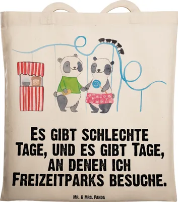 Produktbild von Mr. & Mrs. Panda Einkaufstasche Pandas Freizeitpark besuchen - Transparent - Geschenk, Tote Bag, Stoffbeutel, Achterbahn fahren, Schultasche, Beutel, Tragetasche, Tasche